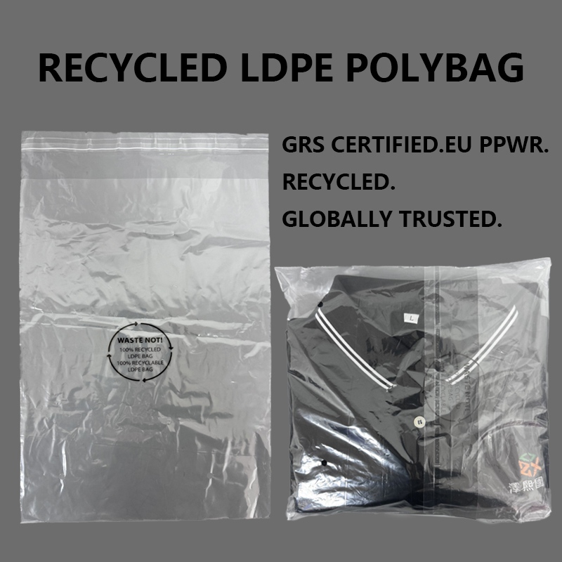 စိတ်ကြိုက်ပြန်လည်အသုံးပြုထားသော LDPE Polybag သည် ဖက်ရှင်အမှတ်တံဆိပ်များအား GRS လက်မှတ်ရ ပြန်လည်အသုံးပြုထားသောပစ္စည်းများဖြင့် စဉ်ဆက်မပြတ်ထုပ်ပိုးမှုကို အဆင့်မြှင့်တင်ရန် ကူညီပေးသည်