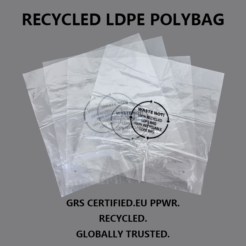 GRS အသိအမှတ်ပြု ပြန်လည်အသုံးပြုထားသော LDPE ထုပ်ပိုးအိတ်များ